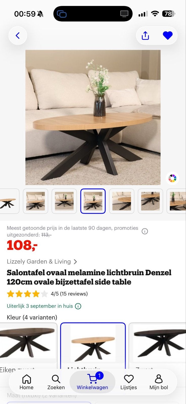 Nieuwe ovale salontafel met bon, Huis en Inrichting, Ophalen of Verzenden, Nieuw, Ovaal, Overige houtsoorten