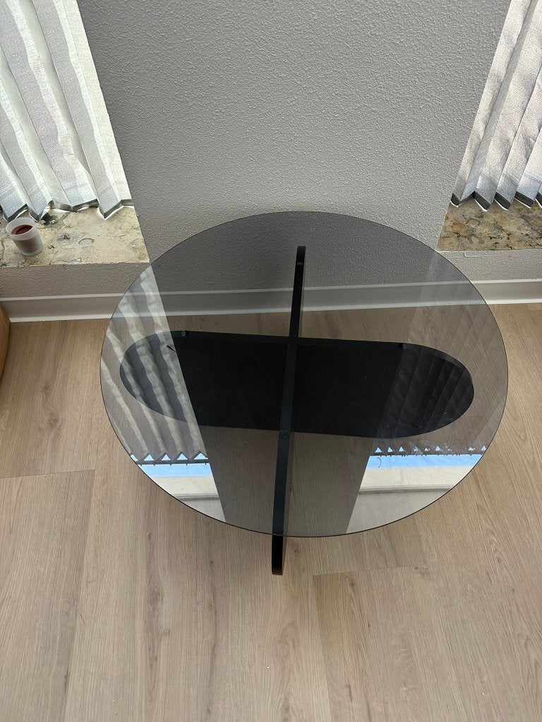 Ronde salontafel Aris zwart melamine en rookglas 75 cm, Ophalen, 50 tot 100 cm, Rond, 50 tot 100 cm