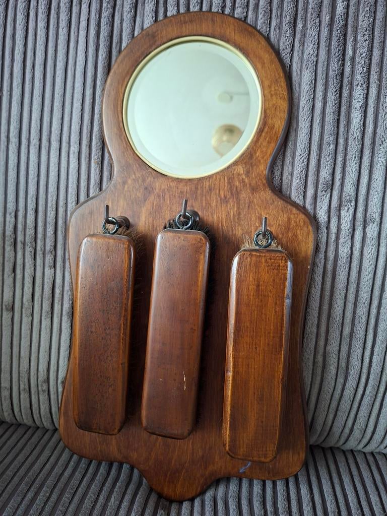 Vintage houten schoenpoetsset met spiegel, Ophalen
