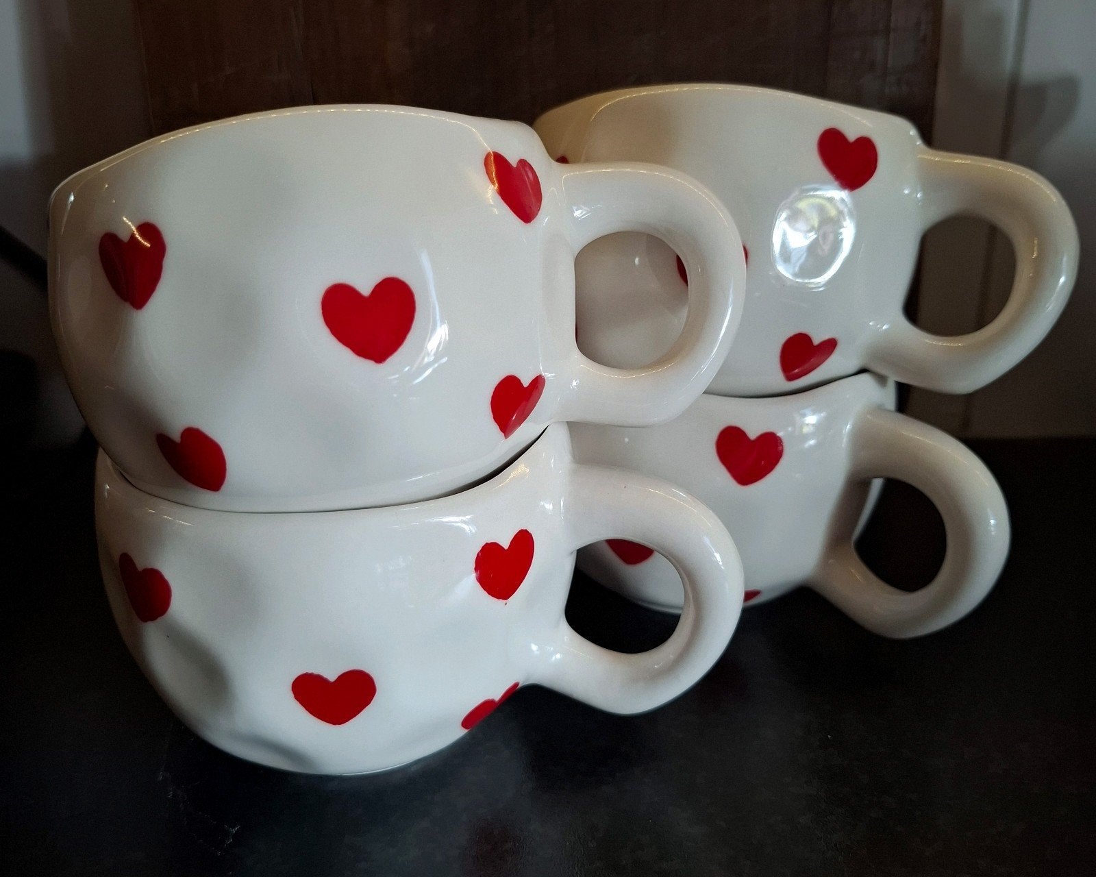 Nieuwe Crofton Cappuccinomokken met Hartjes - Set van 4, Overige merken, Keramiek, Nieuw, Overige stijlen