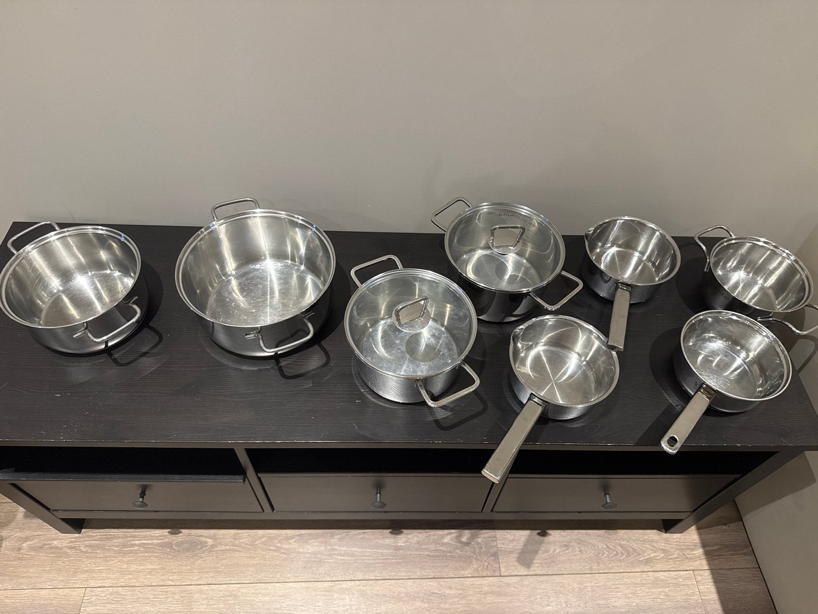 Uitgebreide pannenset RVS - Tefal & VIVO Villeroy & Boch, Ophalen of Verzenden, Gebruikt, Rvs, Pannenset