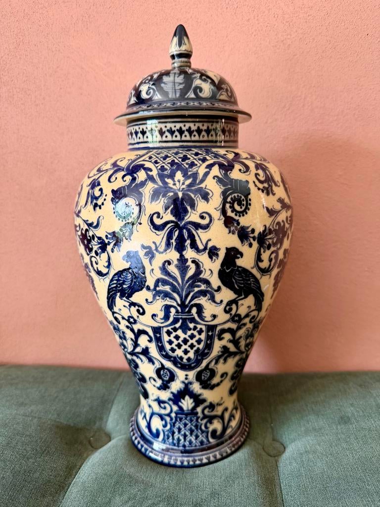 Antieke Potiche S.C. Lombarda, Milaan - Creme-Blauw Majolica, Antiek en Kunst, Ophalen of Verzenden