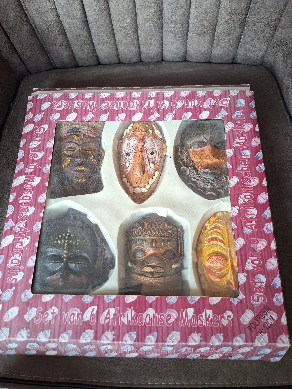 Set van 6 Afrikaanse maskers, polyresin, 12cm hoog, Antiek en Kunst, Afrika, Masker, Handgemaakt, Ophalen of Verzenden