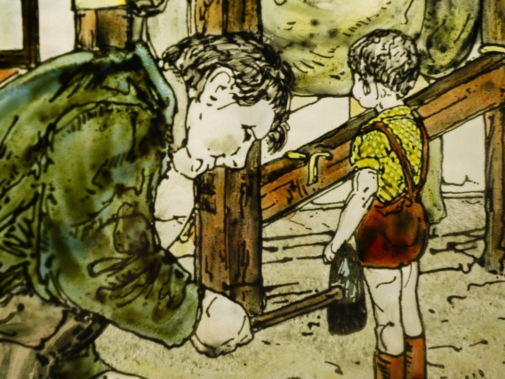 Gebrandschilderd glas in lood raamhanger met De Hoefsmid, Antiek en Kunst, Ophalen of Verzenden