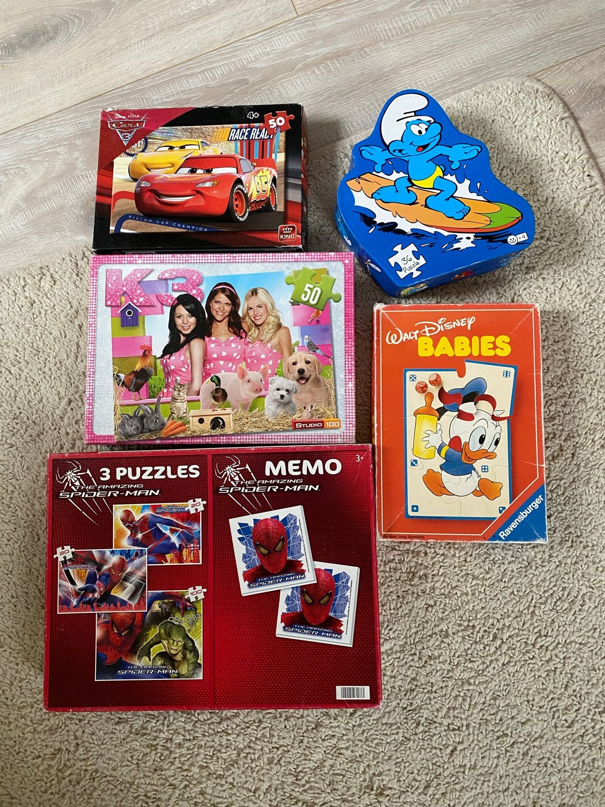 Spellen & Puzzels: Spider-Man, K3, Disney Cars, Smurfen, Kinderen en Baby's, Speelgoed | Kinderpuzzels, Gebruikt, 4 tot 6 jaar
