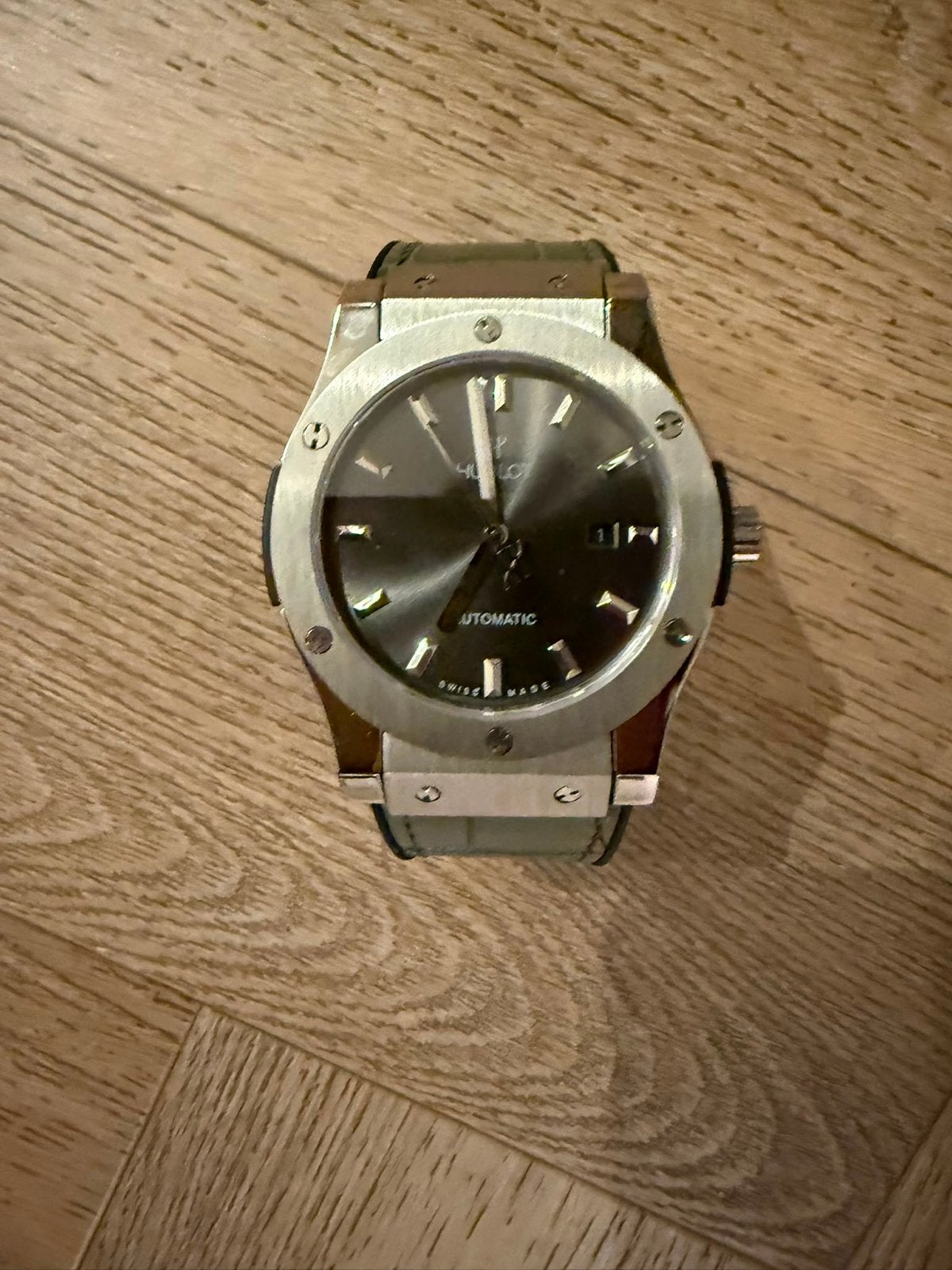 Hublot Geneve Automatic Horloge, Overige merken, Leer, Staal, Polshorloge
