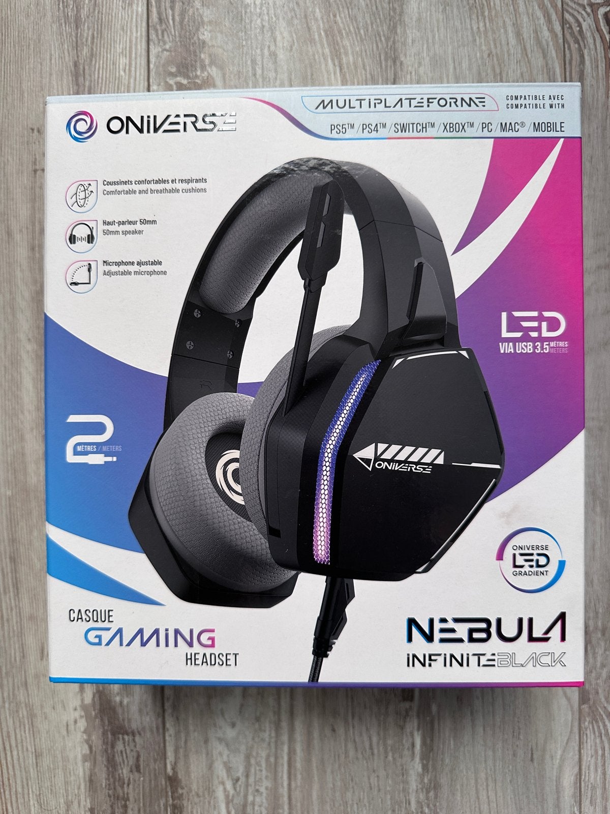 Oniverse Nebula Infinite Black Gaming Headset, Nieuw, Headset, Mobiel, RGB verlichting