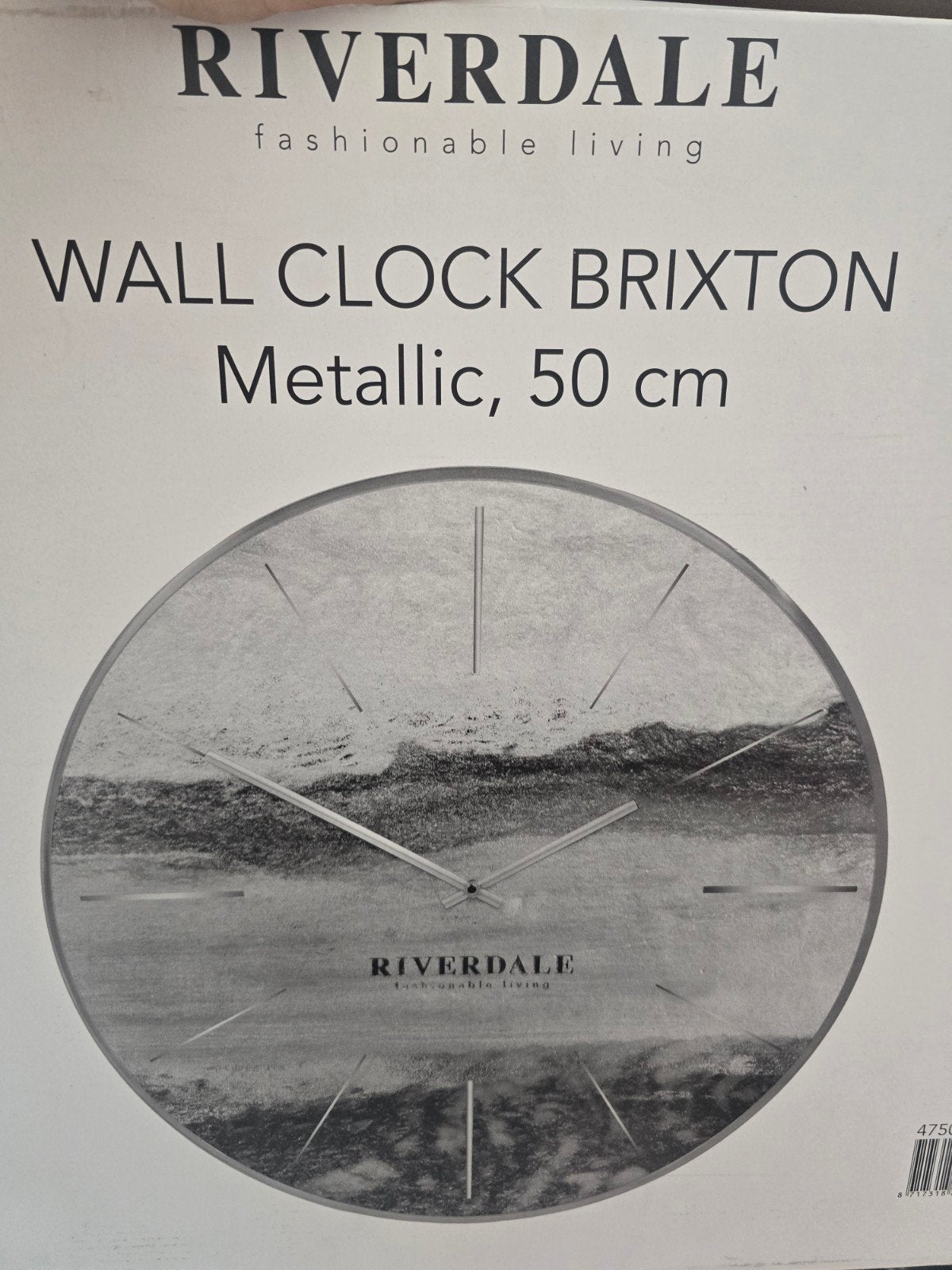 Riverdale Wandklok Brixton Metallic 50 cm - Nieuw in doos, Ophalen, Wandklok, Nieuw, Zilver