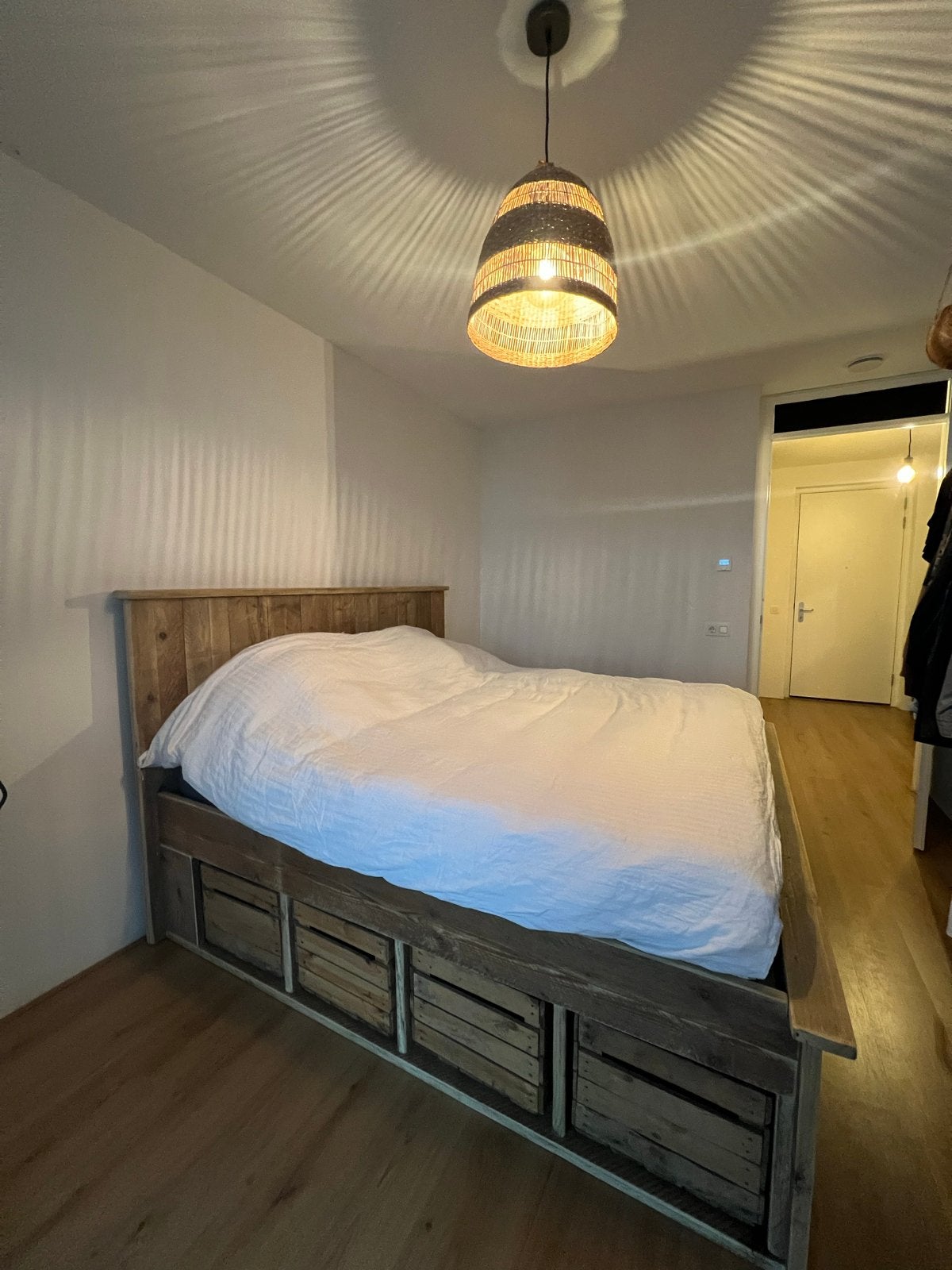Steigerhouten bed met fruitkistjes - 200 x 200, Ophalen, Overige kleuren, Steigerhout, Tweepersoons