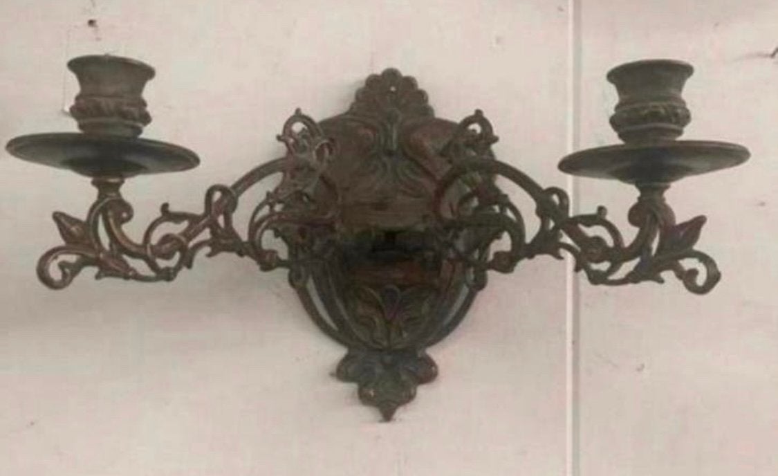 Kandelaar antieke dubbele piano koperen wandkandelaar, Ophalen of Verzenden