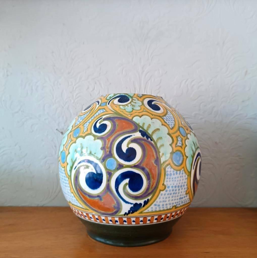 Vintage Art Deco Plateel Gouda Holland Ivora vaas, Tweedehands, Overige kleuren, Tweedehands, Ophalen of Verzenden