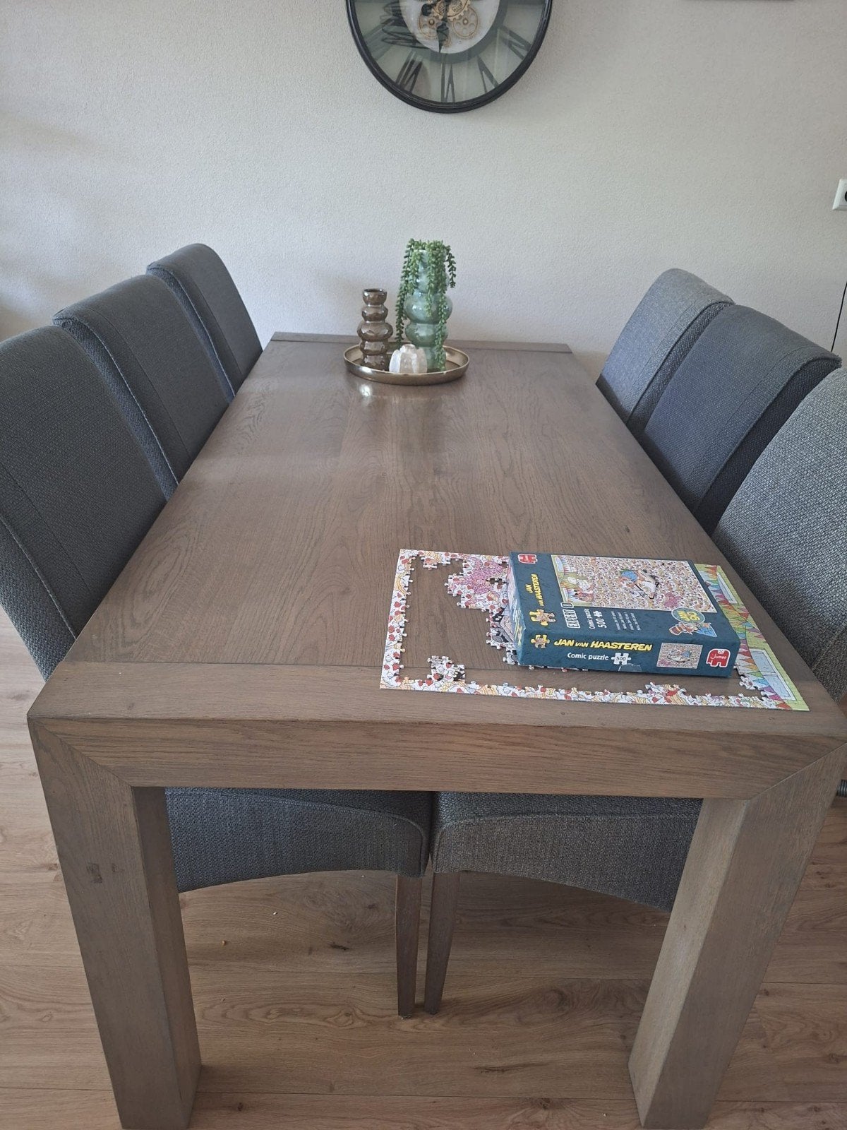 Uitschuifbare eettafel van eikenhout, Huis en Inrichting, Ophalen, Gebruikt, Eikenhout, 50 tot 100 cm