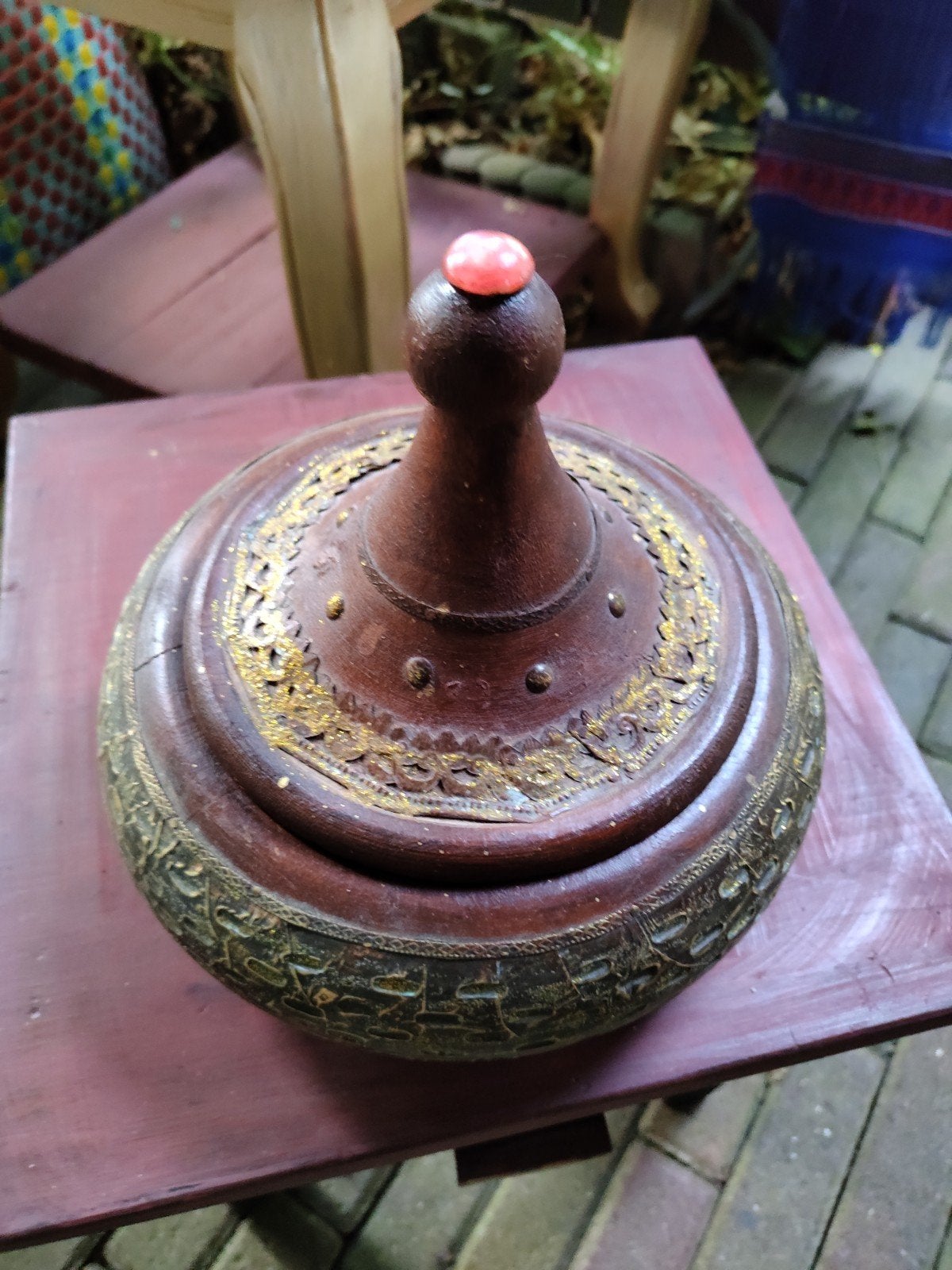 antieke pot met deksel India handmade, Ophalen of Verzenden