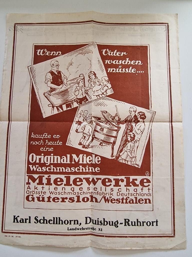 Oude folder houten Miele ! Jaren 20/30, Ophalen of Verzenden, Gebruikt