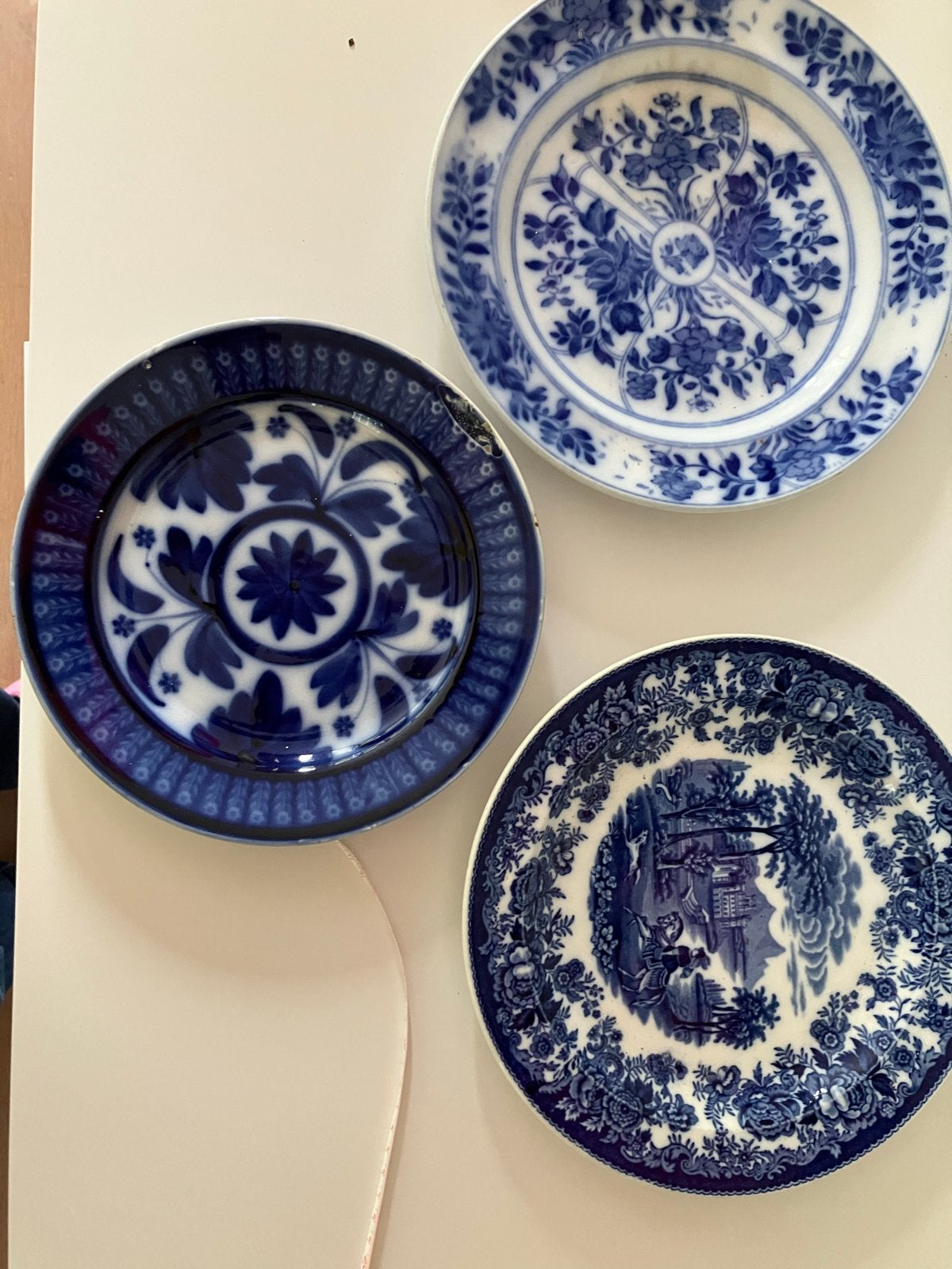 3 Antieke Blauw-Witte Borden - soc ceramique, petrus regout, Antiek en Kunst, Ophalen of Verzenden