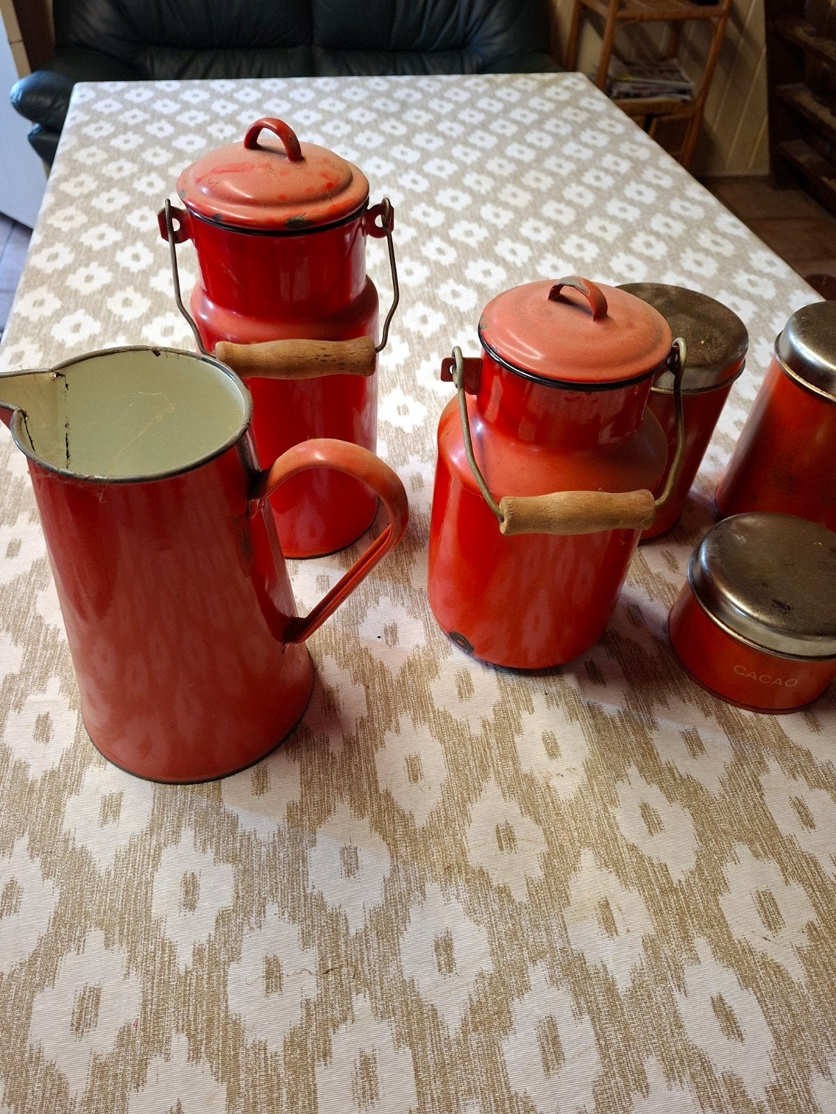 Vintage voorraadblikken en emaille kannen - Rood, Ophalen