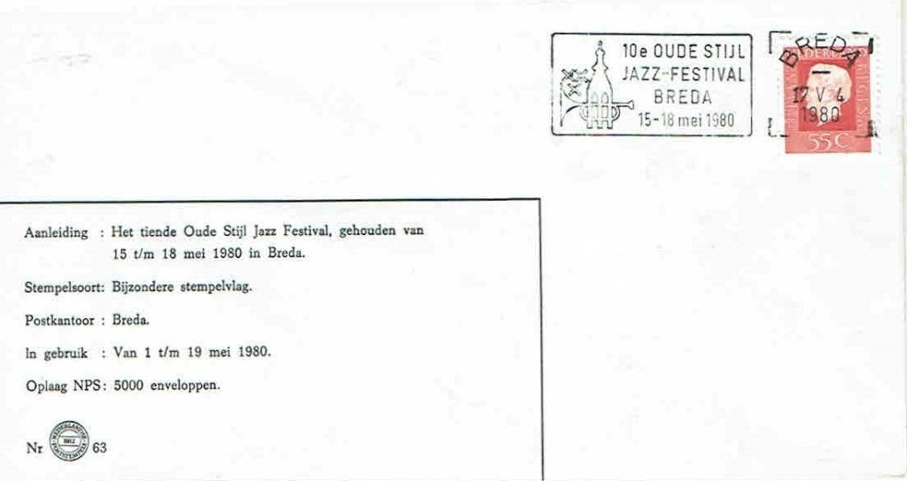 Nederland 1980 10e Oude Stijl Jazz Festival Breda, Postzegels en Munten, Verzenden, Envelop