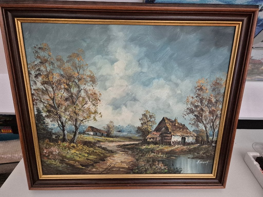 Landschap schilderij van Henner Knauf 1901 -1976, Doek, Origineel werk, Ophalen of Verzenden, Landschap
