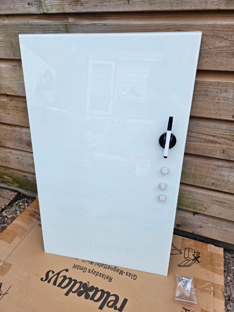 Relaxdays Glazen Magneetbord / Whiteboard 80x50 - Als nieuw!, Ophalen, Overige typen