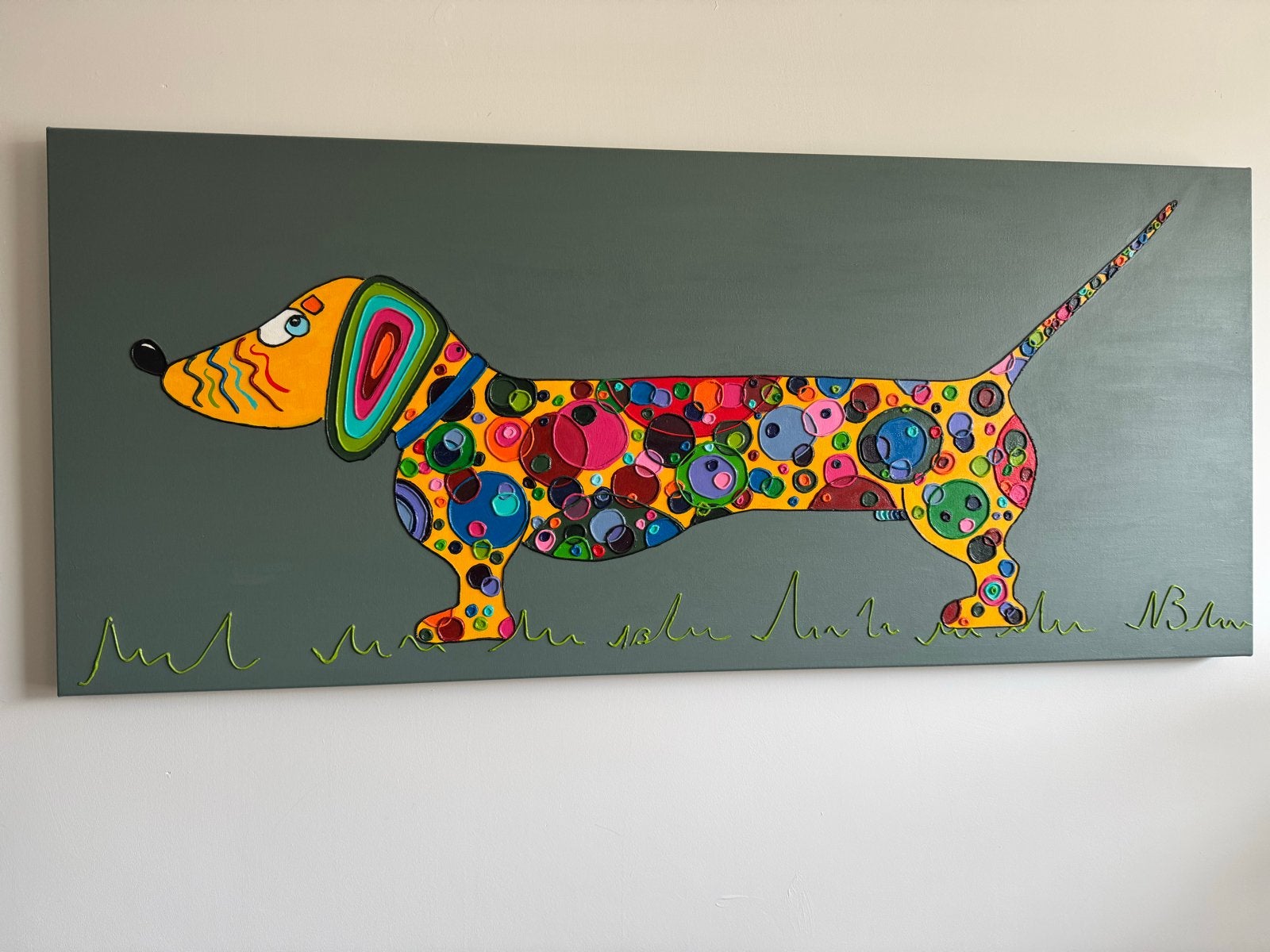 Kleurrijk Teckel Schilderij - Modern en Abstract, Ophalen, Dieren, Gesigneerd, Olieverf