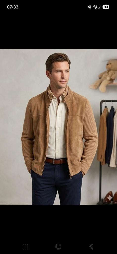 Stijlvol Burberry suède herenjack met gebreide mouwen, Maat 48/50 (M), Ophalen of Verzenden, Zo goed als nieuw, Onbekend