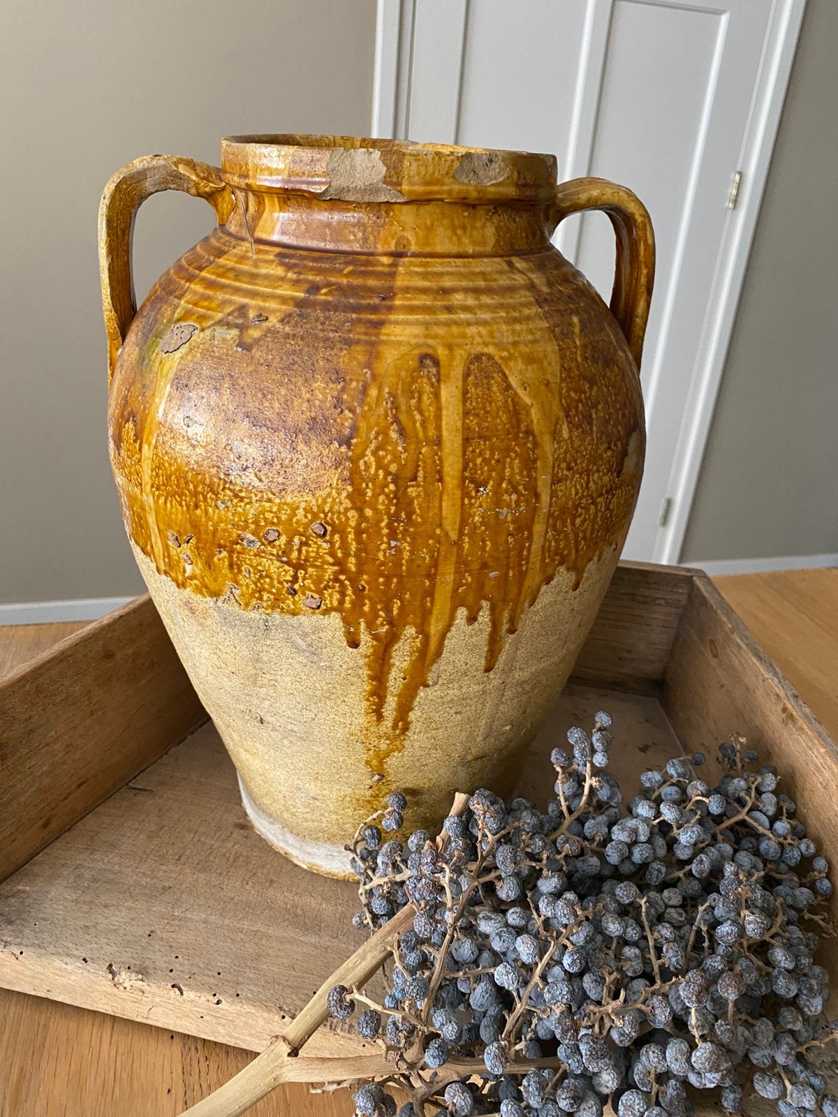 Brocante oude Franse confit pot, 35 cm, Ophalen of Verzenden