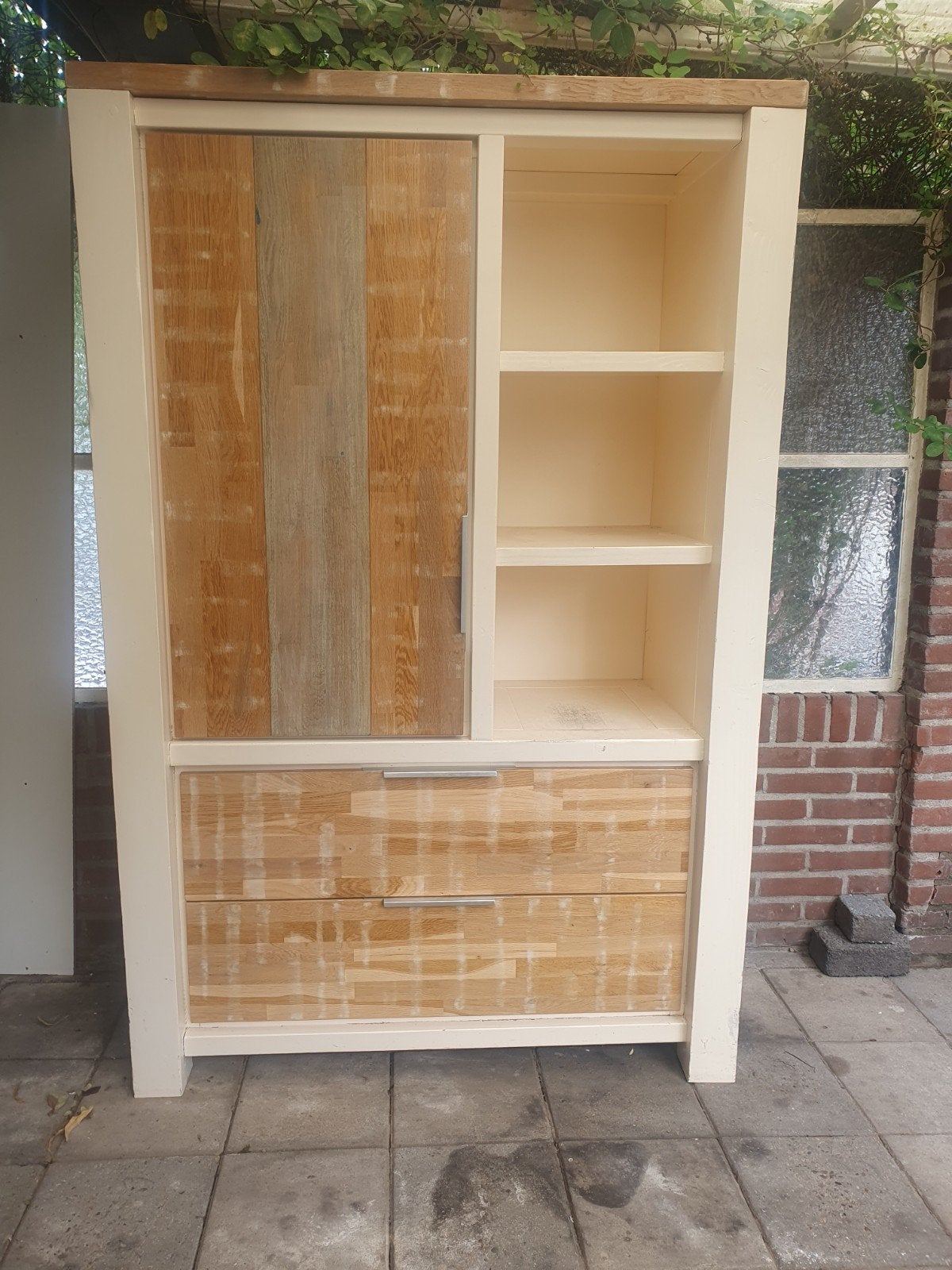 Houten kast met lades en schuifdeur, Ophalen, Gebruikt, Met deur(en), 50 tot 100 cm