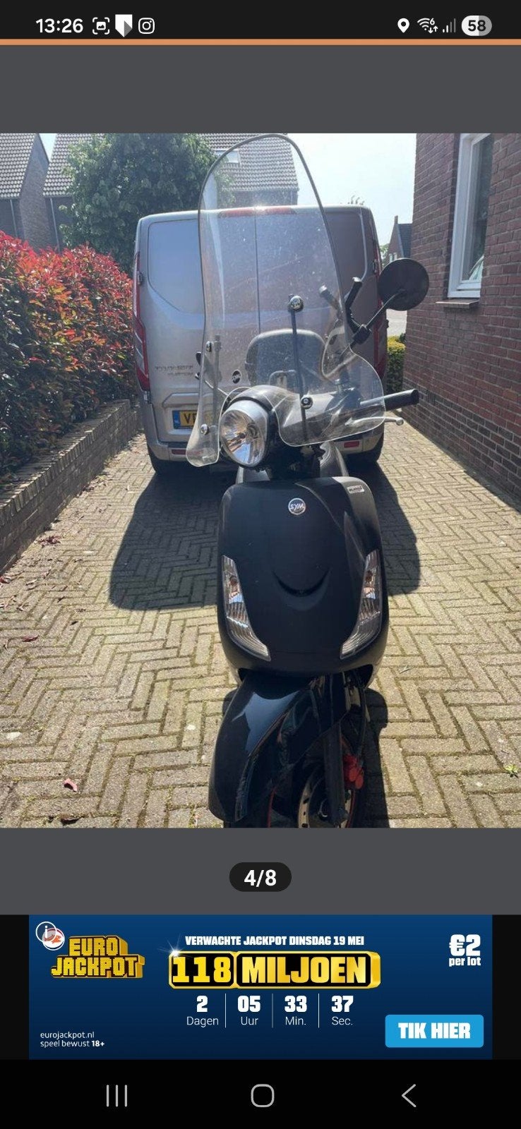 Sym Fiddle II scooter - Zwart, inclusief topkoffer, Fietsen en Brommers, Ophalen, Gebruikt, Maximaal 45 km/u, 49 cc
