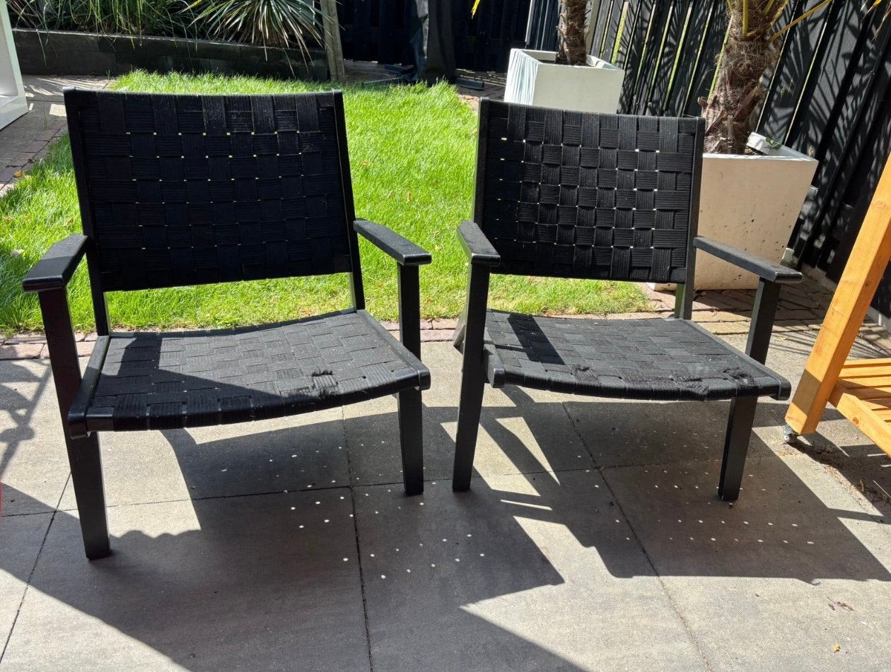 2 loungestoelen buiten, Tuin en Terras, Tuinsets en Loungesets, Ophalen, Gebruikt, Kunststof, 2 zitplaatsen