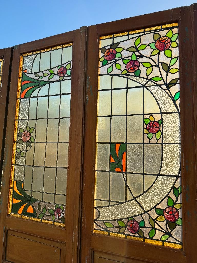 Set Jugendstil openslaande deuren met zijpanelen 245x260cm., Ophalen