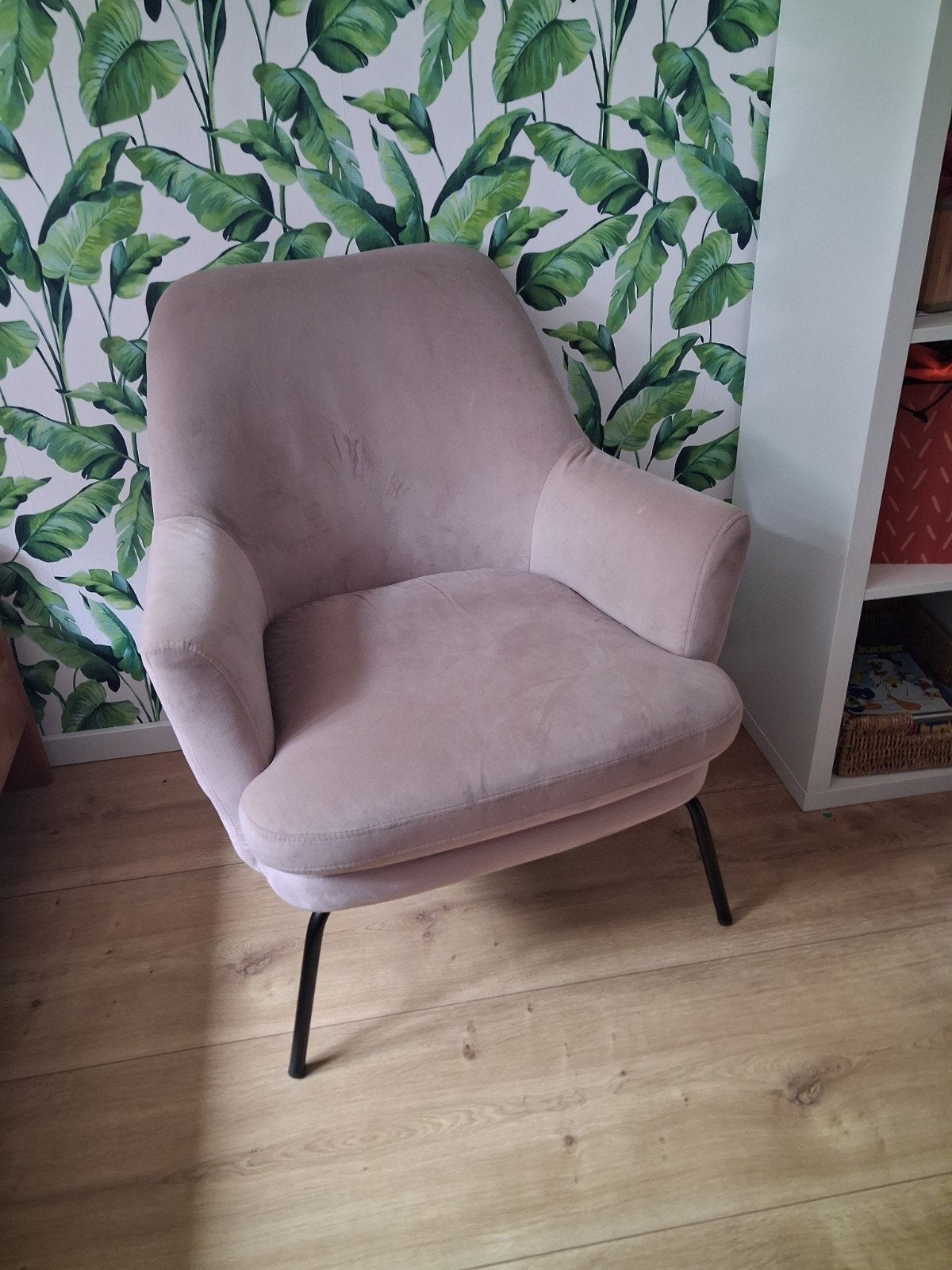 Roze fluwelen fauteuil - Zo goed als nieuw, Ophalen, Zo goed als nieuw, Metaal, Modern, Fluweel
