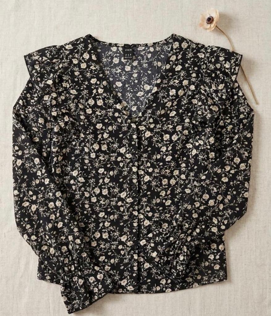 Shein blouse met bloemenprint en ruches - Maat S, Ophalen of Verzenden, Zo goed als nieuw, Maat 36 (S), Zwart