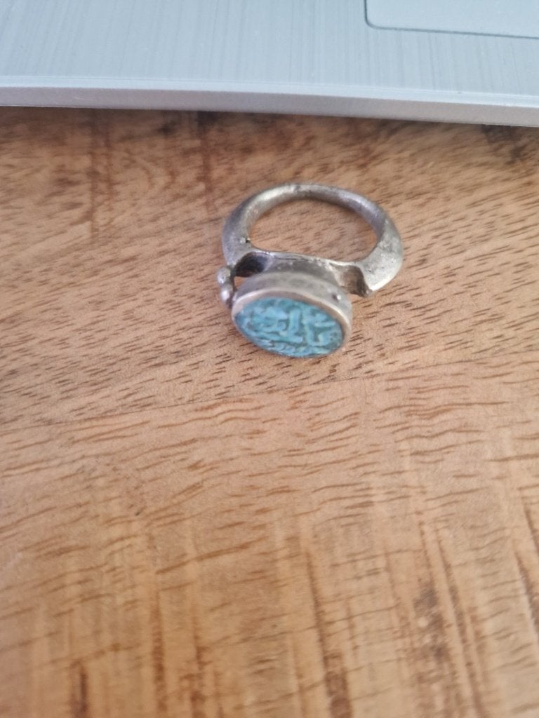 Oude zegelring Tibet met turquoise zegel. Maat 17., Ophalen of Verzenden, Zilver, Ring, Met edelsteen