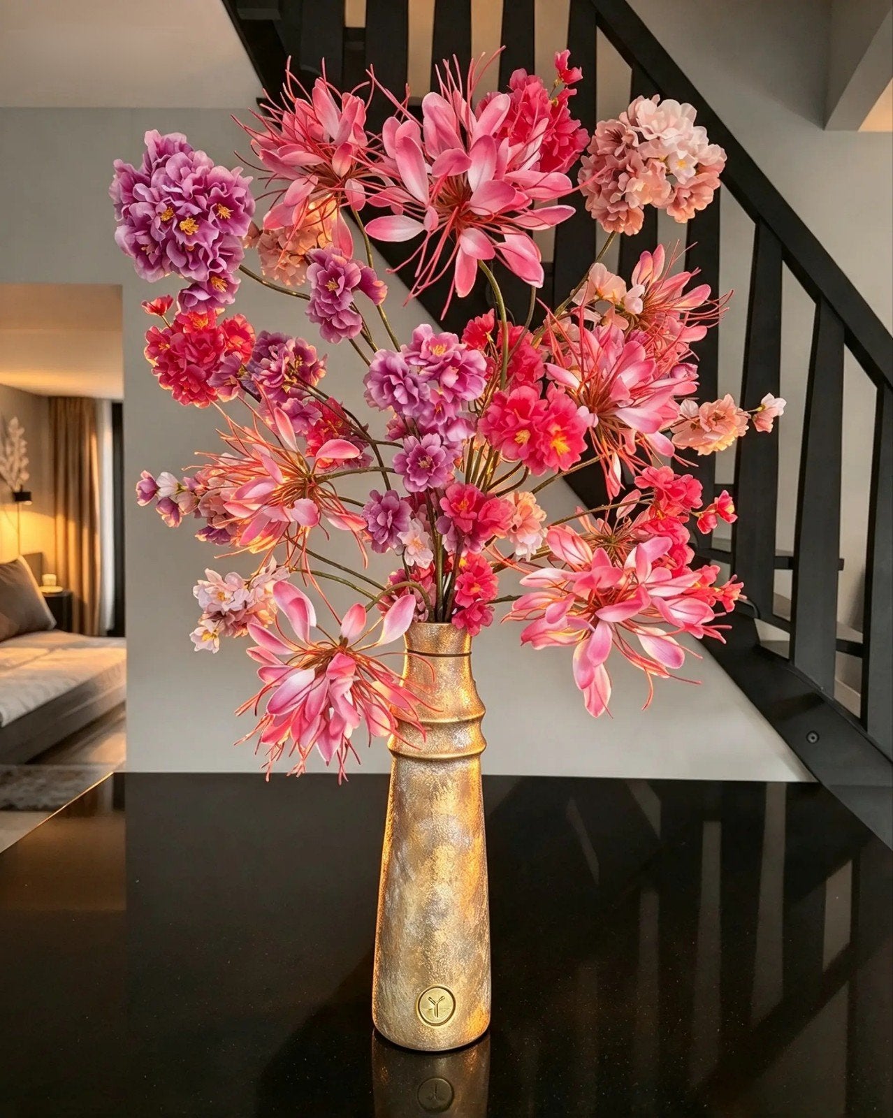 Zijdeboeket | Roze bloesem & Spider Flower | Eyecatcher, Huis en Inrichting, Binnen, Roze, Ophalen of Verzenden, Boeket