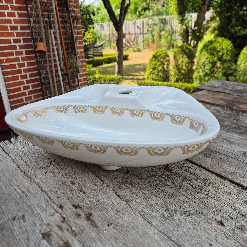Schattig vintage fonteintje met goudkleurig decor 44x28,3cm, Ophalen of Verzenden