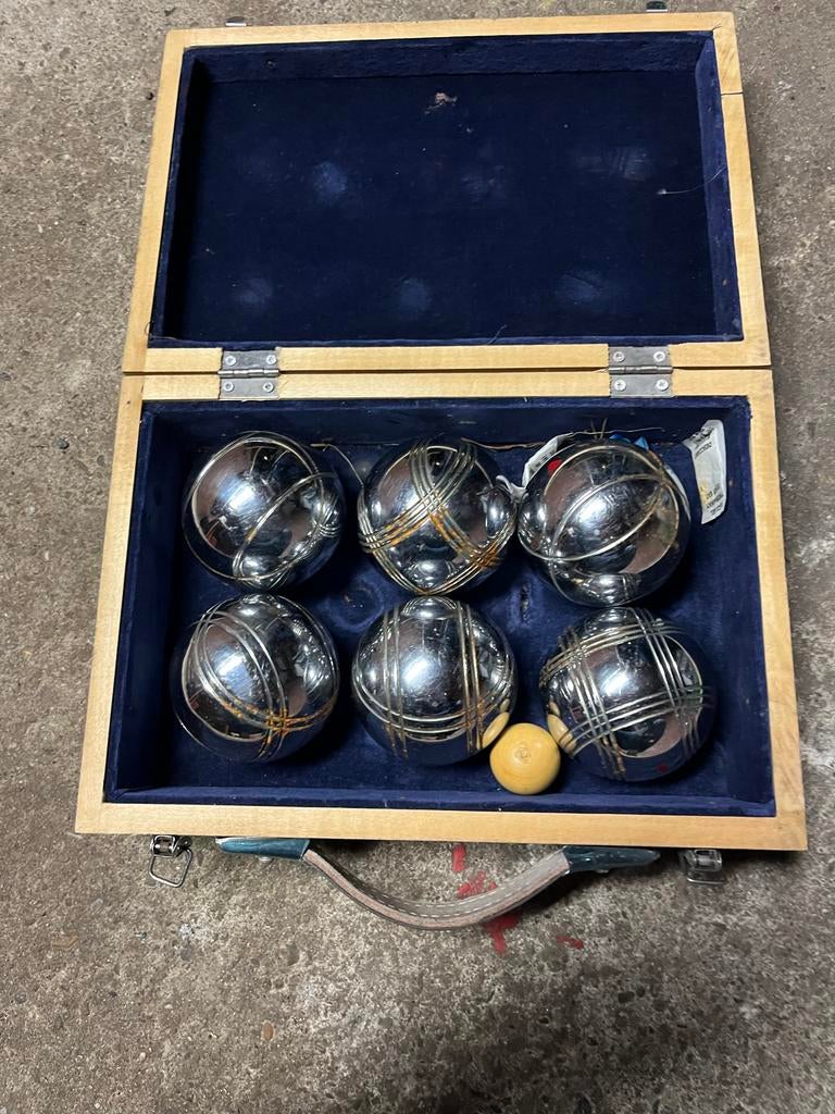 Petanque set in houten kist - 6 ballen, Ophalen, Gebruikt