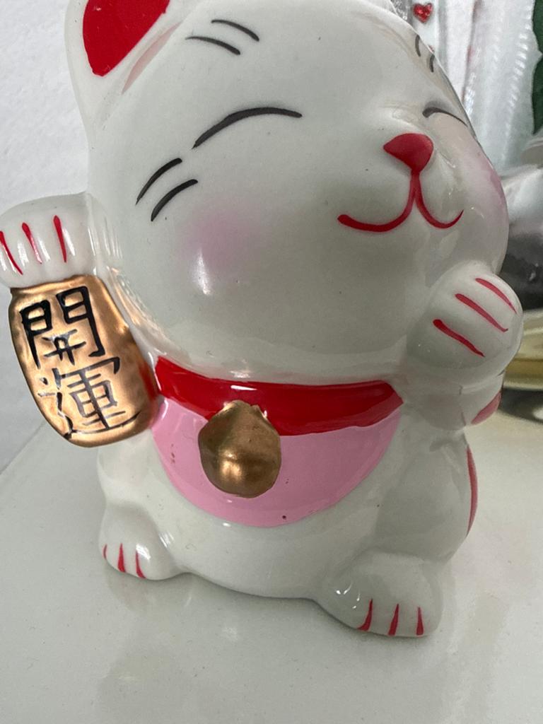 Maneki Neko gelukskatje - Witte keramische spaarpot, Ophalen of Verzenden