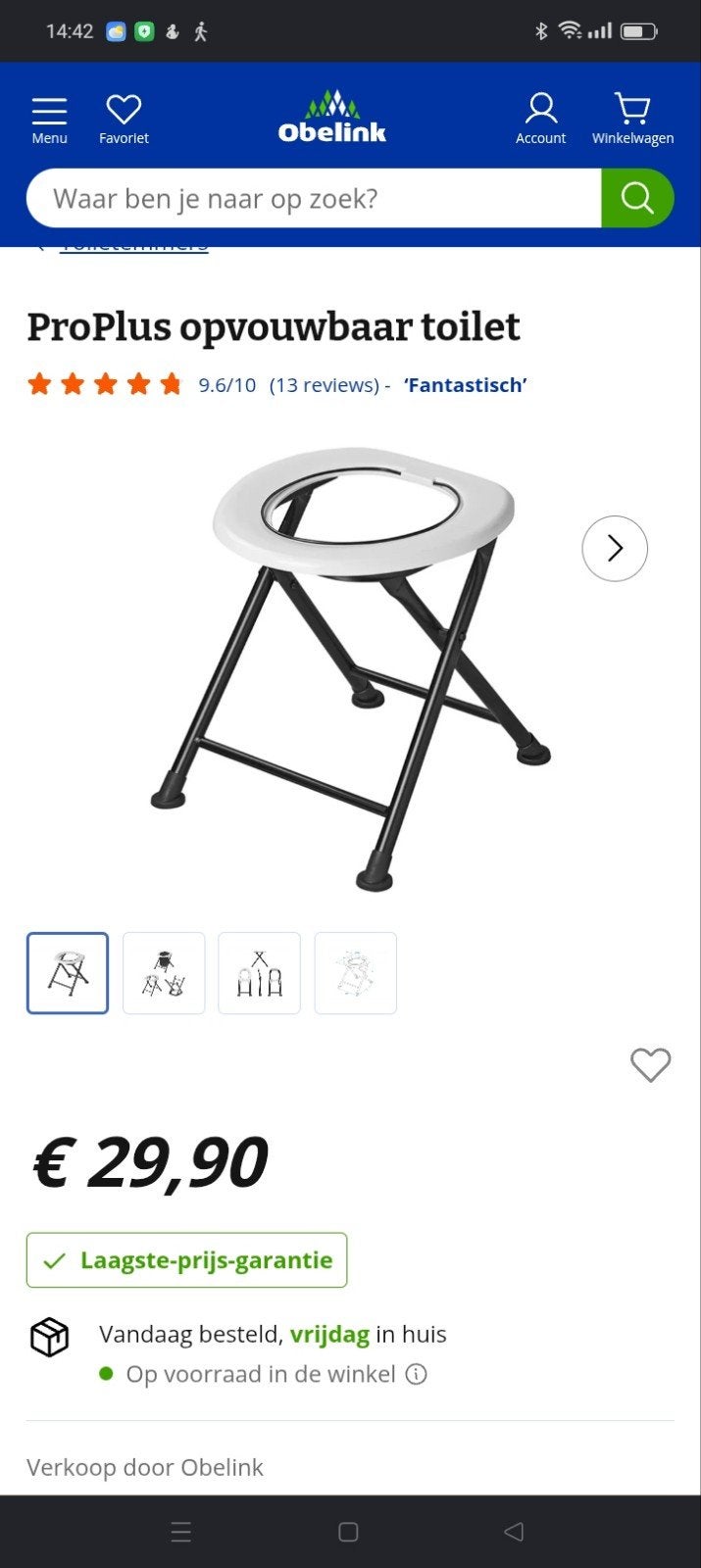 ProPlus Opvouwbaar Toilet - Ideaal voor Camping & Reizen, Ophalen, Zo goed als nieuw