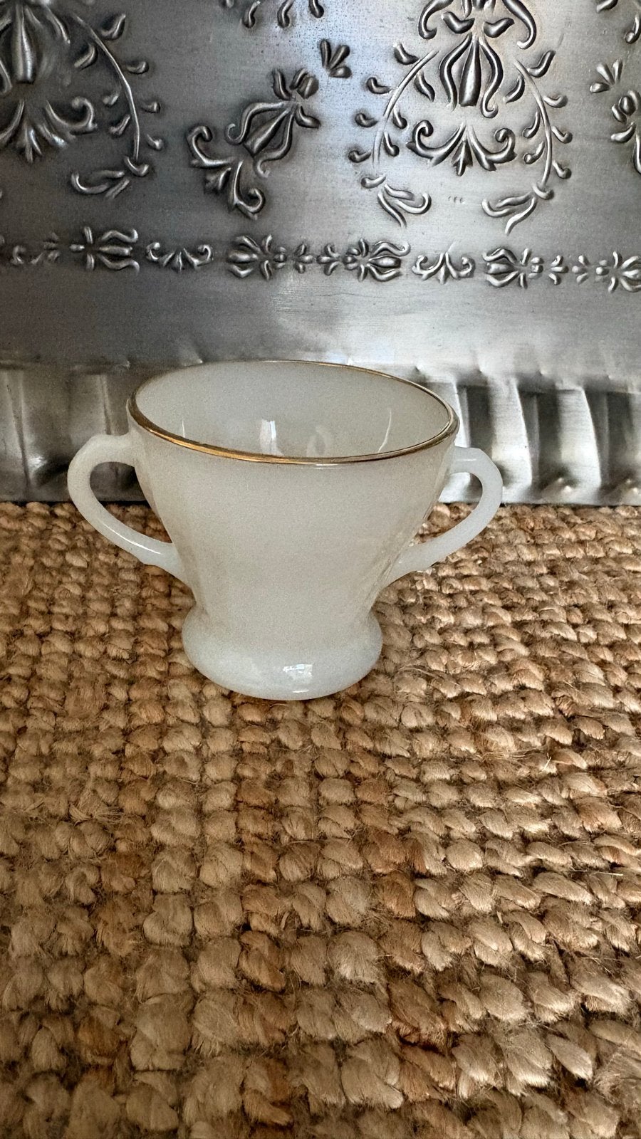 Vintage Melkglas Suikerpotje met Gouden Rand, Ophalen of Verzenden