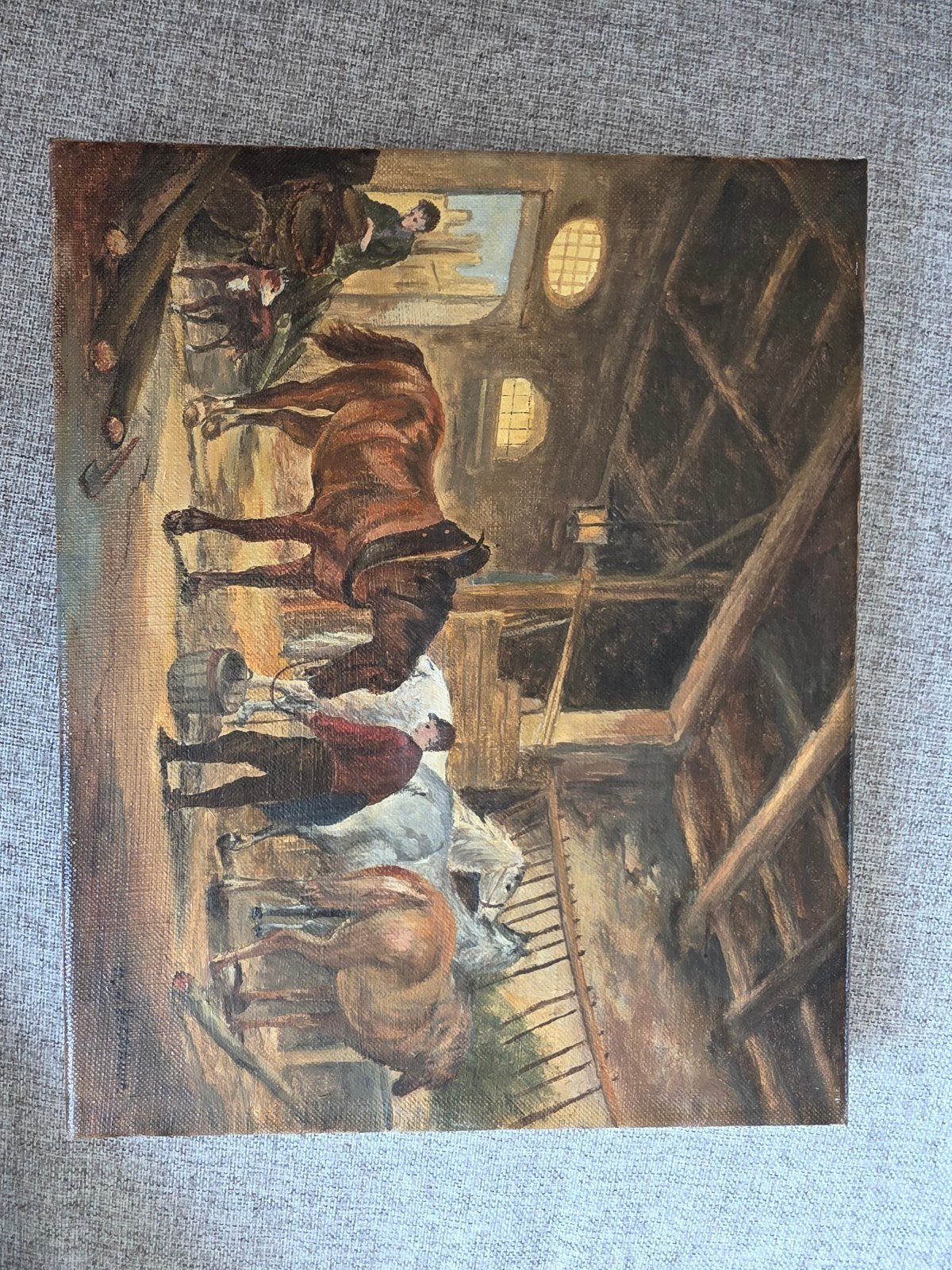 klein schilderij,een paardenstal door w. verschuur, Antiek en Kunst, Ophalen of Verzenden
