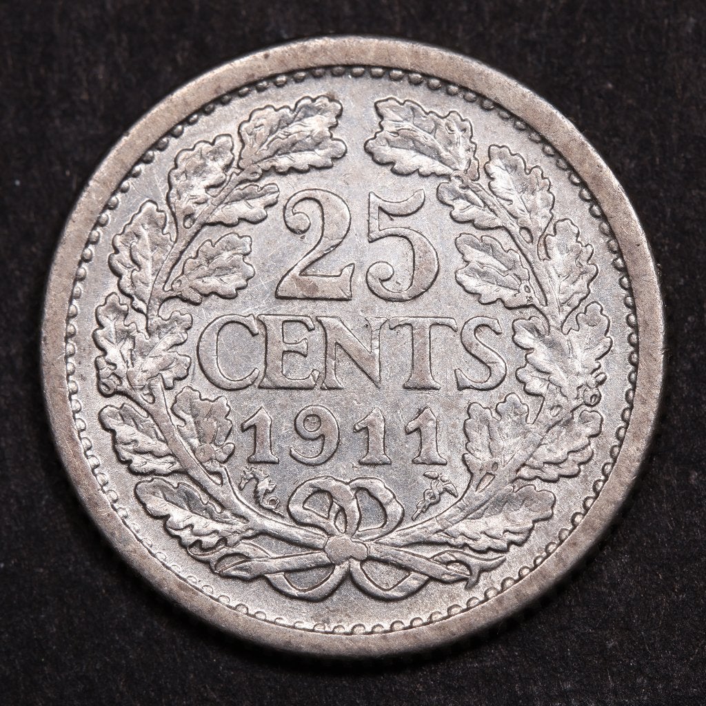 25 cent 1911. Zfr., Postzegels en Munten, Munten | Nederland, Zilver, 25 cent, Ophalen of Verzenden, Koningin Wilhelmina
