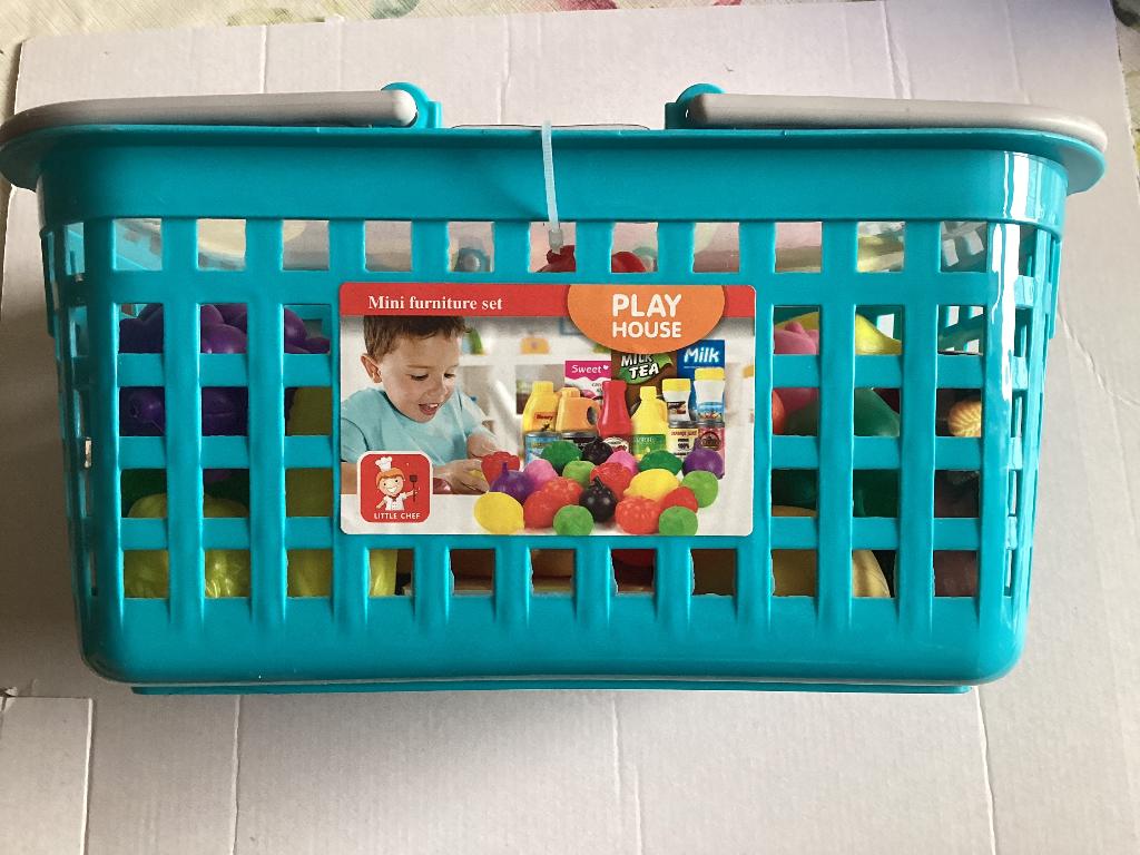 Boodschappenmandje met 30 boodschappen, Ophalen, Nieuw, Kunststof, Speelkeuken-accessoire