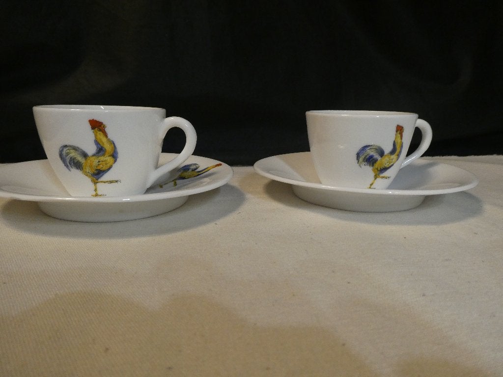 2 x CROWN STAFFORDSHIRE kop en schotels met haantje, Antiek en Kunst, Ophalen of Verzenden
