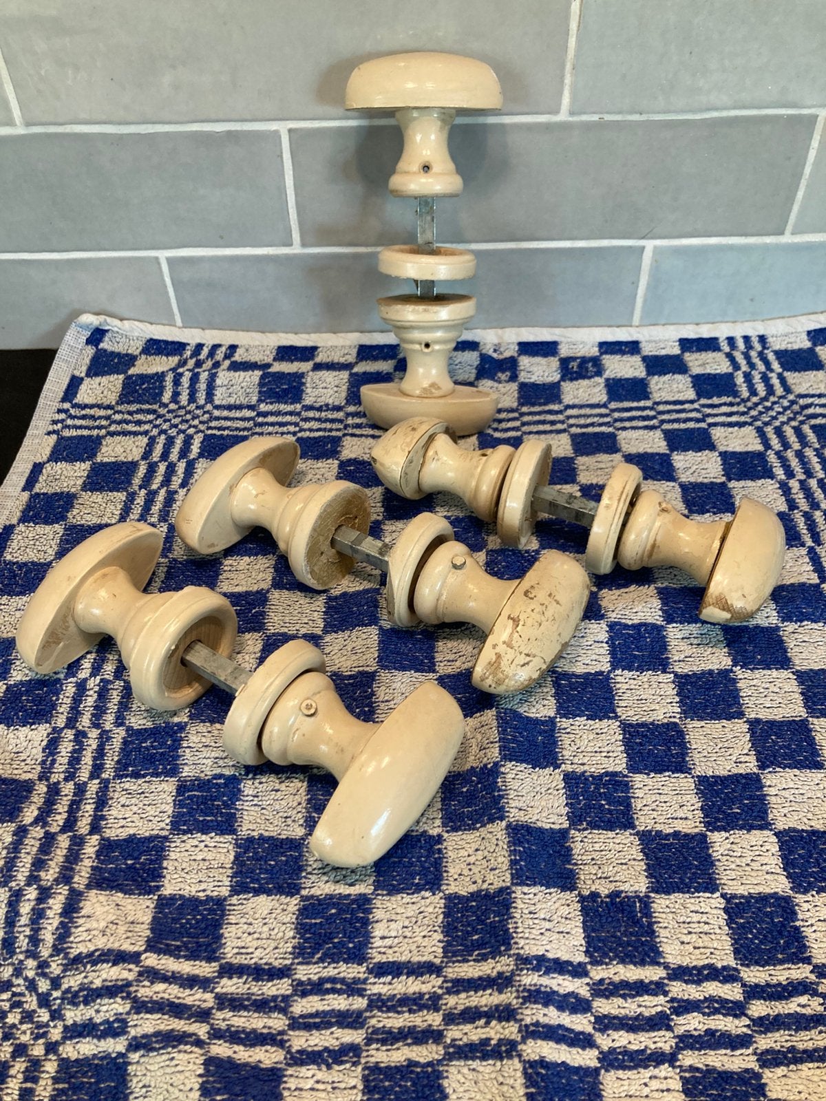Vintage houten knopkruk, deurknop (150726), Ophalen of Verzenden, Gebruikt, Koper of Messing, Klink of Kruk