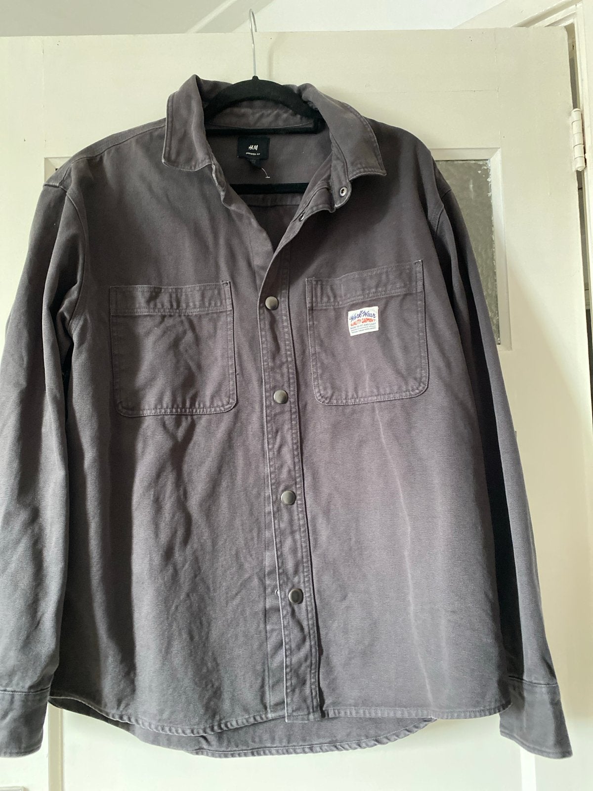 H&M Oversized Fit overhemdjack in grijs - Maat M, Ophalen, Zo goed als nieuw, Grijs, Halswijdte 39/40 (M)