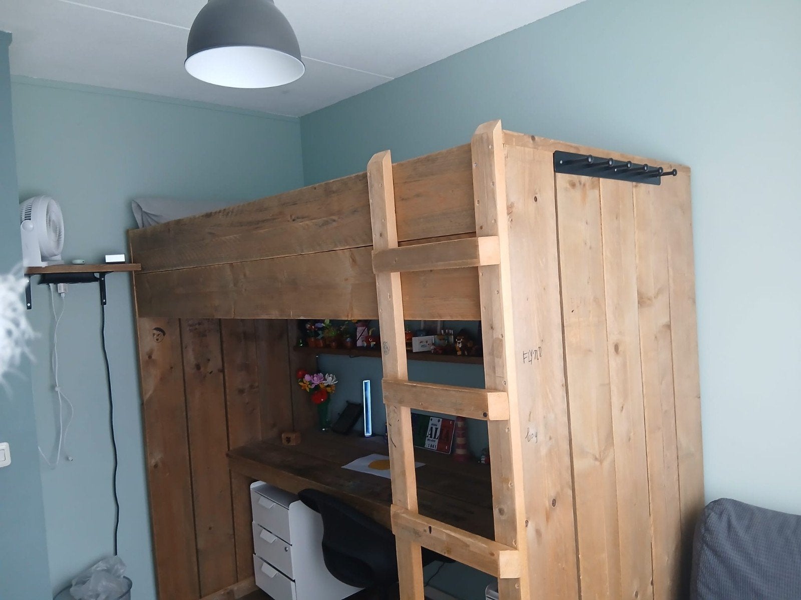 Steigerhouten hoogslaper met bureau, Ophalen of Verzenden, Gebruikt, Steigerhout
