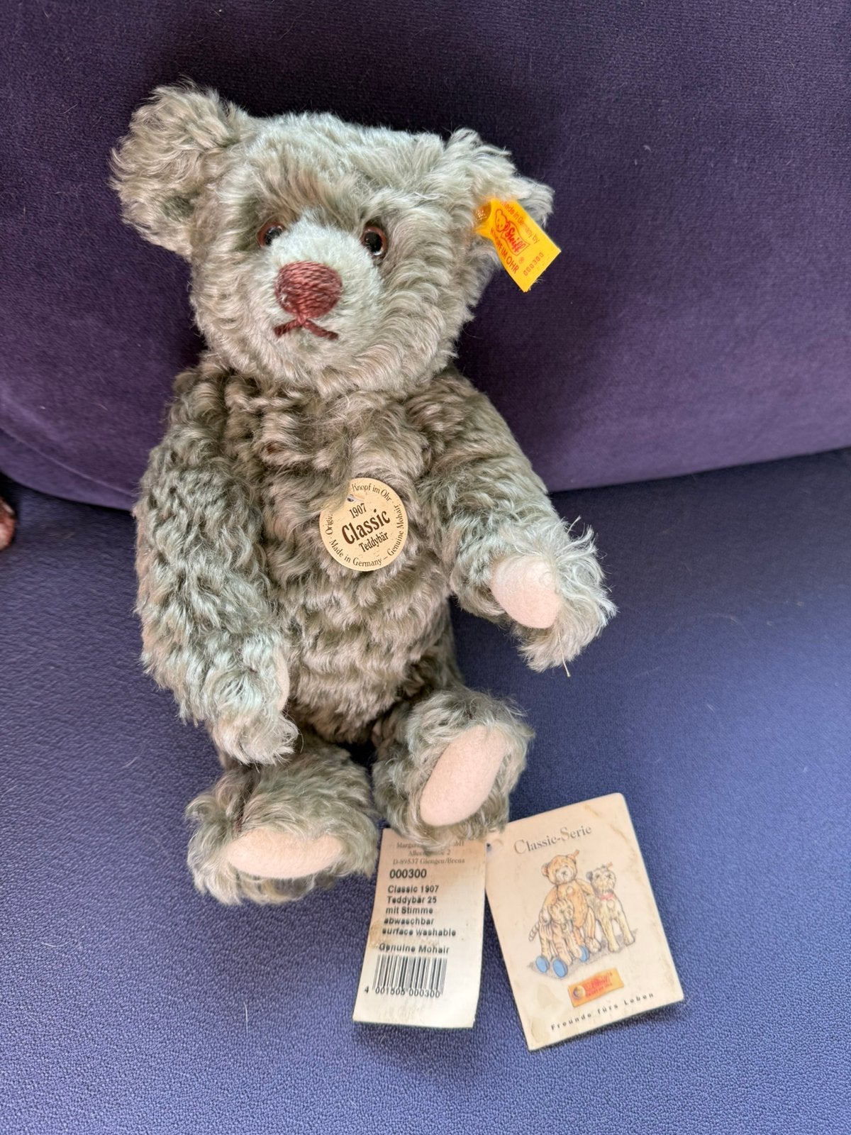 Steiff Classic Teddybeer replica 1907 - Grijs, 25 cm, Ophalen of Verzenden, Zo goed als nieuw, Stoffen beer, Steiff