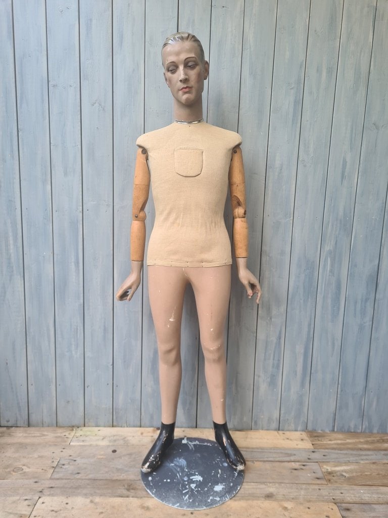 prachtige oude vintage brocante etalagepop man paspop 178 cm, Ophalen
