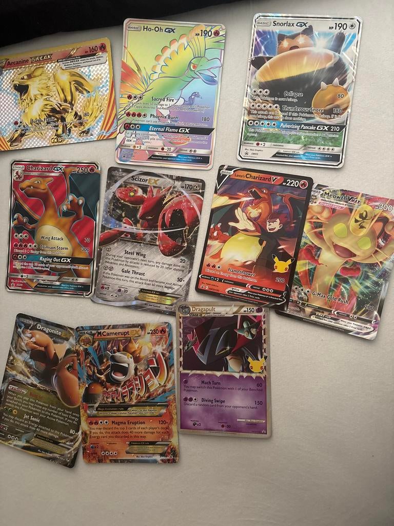 Pokémon Kaarten: GX, EX, V, VMAX en BREAK MEGA VERSIE, Ophalen of Verzenden, Gebruikt, Meerdere kaarten