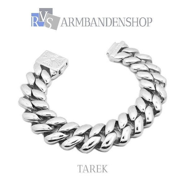 Rvs edel staal armbanden Tarek armband 22 cm nieuw, Ophalen of Verzenden, Nieuw, Zilver, Staal